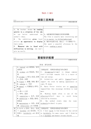 高考英语一轮复习 Unit 1 Art教学案 新人教版选修6-新人教版高三选修6英语教学案