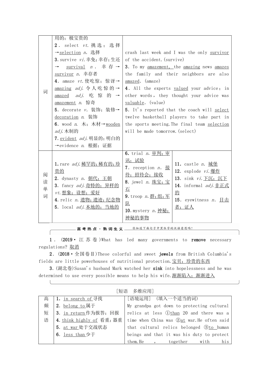 高考英语一轮复习 Unit 1 Cultural relics教学案 新人教版必修2-新人教版高三必修2英语教学案_第2页