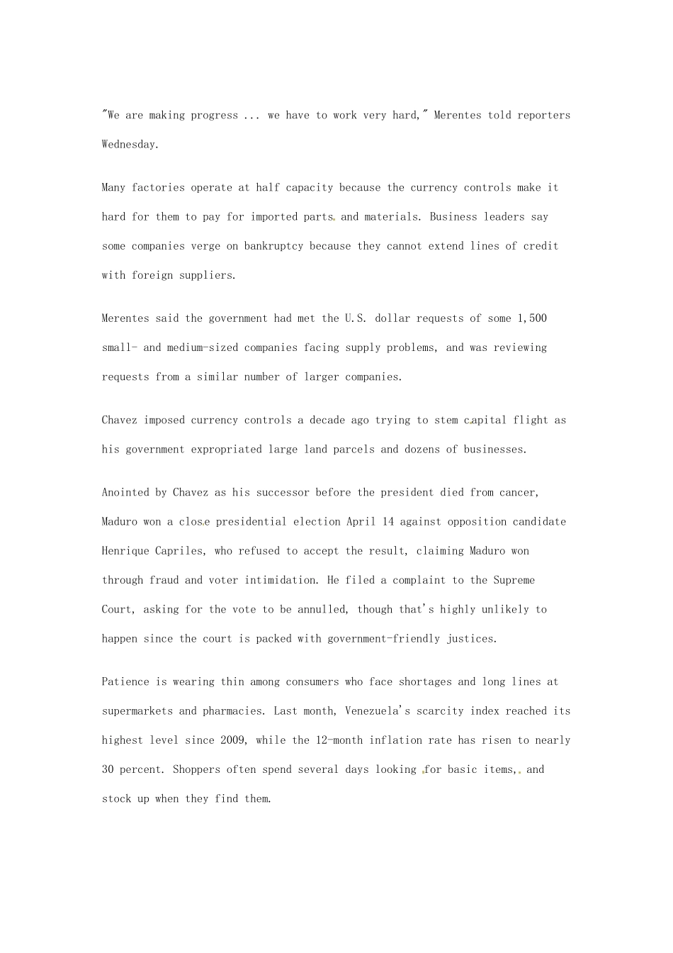 高考英语 考前突破阅读理解能力 社会生活 委内瑞拉卫生纸急缺素材_第3页