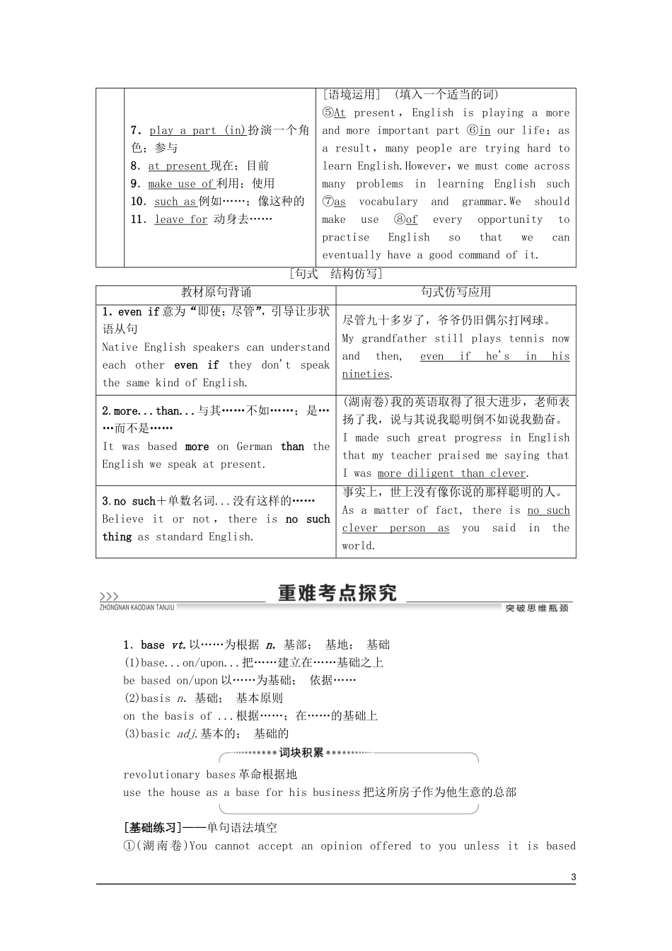 高考英语一轮复习 Unit 2 English around the world教学案 新人教版必修1-新人教版高三必修1英语教学案_第3页