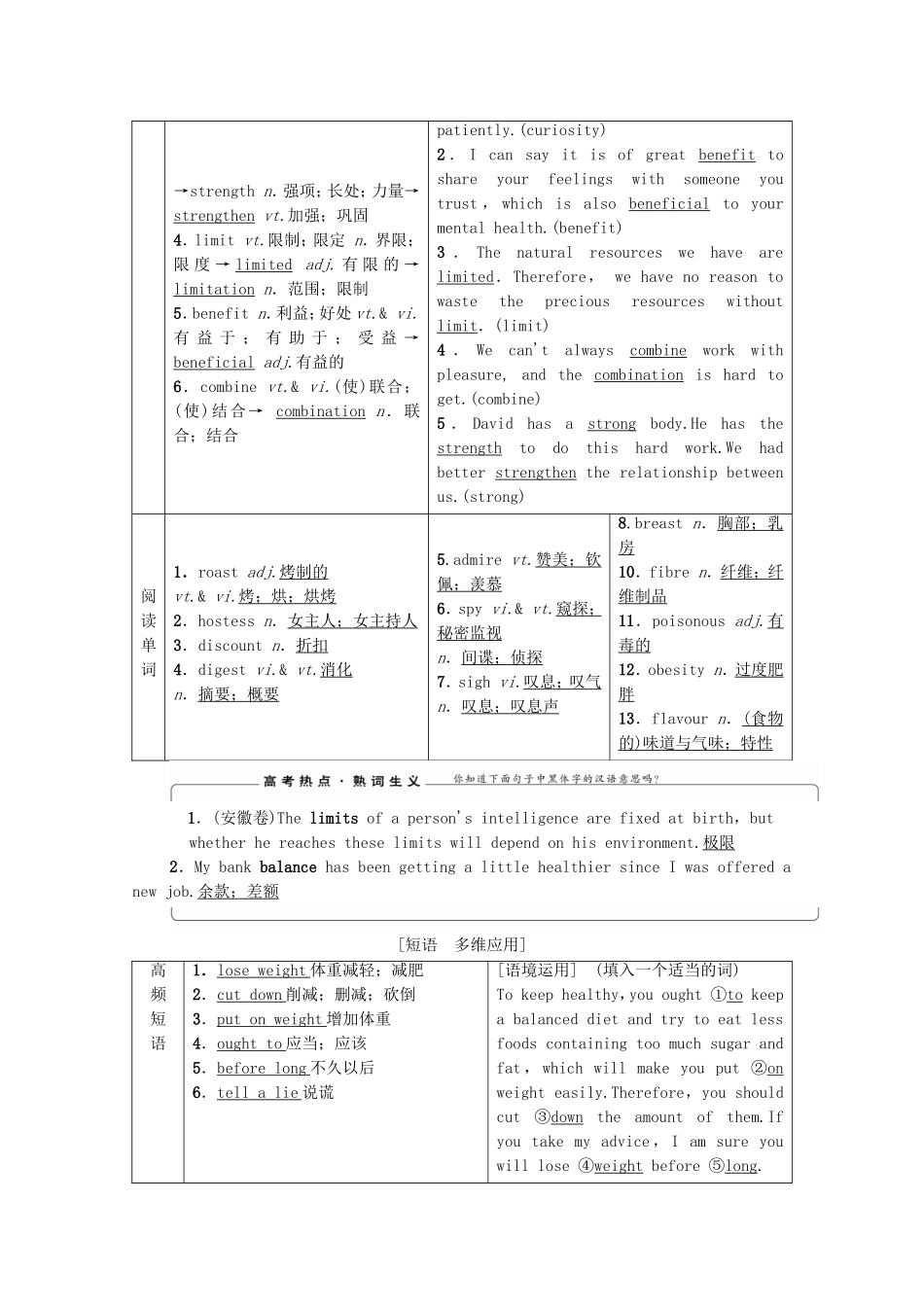 高考英语一轮复习 Unit 2 Healthy eating教学案 新人教版必修3-新人教版高三必修3英语教学案_第2页