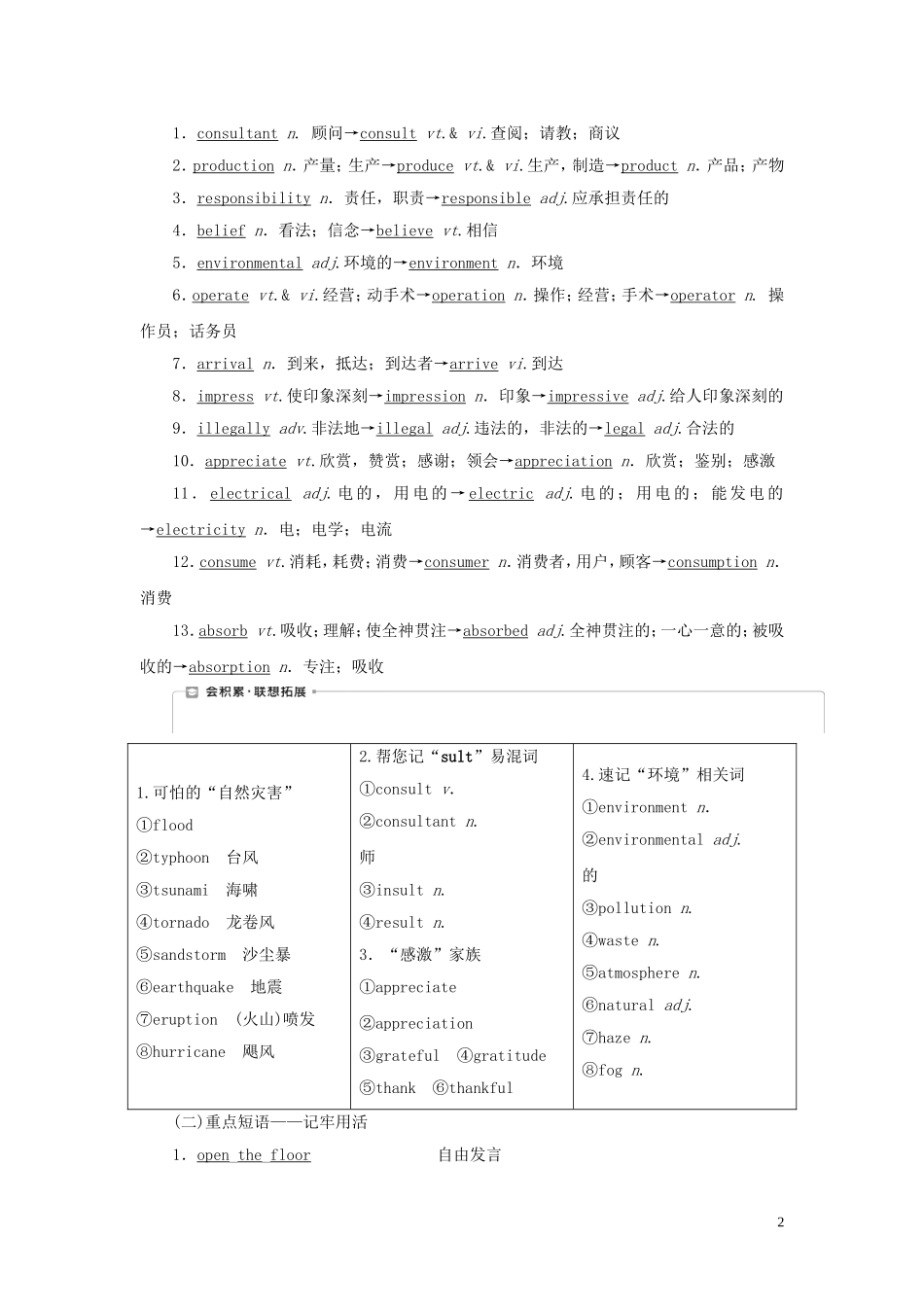 高考英语一轮复习 Unit 2 The environment学案 牛津译林版必修5-牛津版高三必修5英语学案_第2页