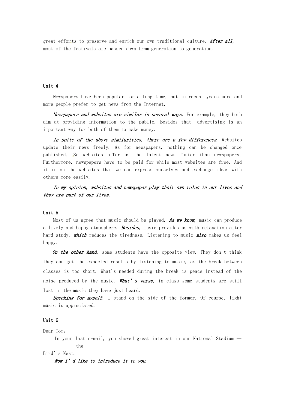 高考英语一轮复习 写作（1-5模块）素材-人教版高三全册英语素材_第2页