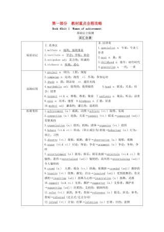 高考英语一轮统考复习 第一部分 教材重点全程攻略 Book 4 Unit 1 Women of achievement学案（含解析）新人教版-新人教版高三全册英语学案