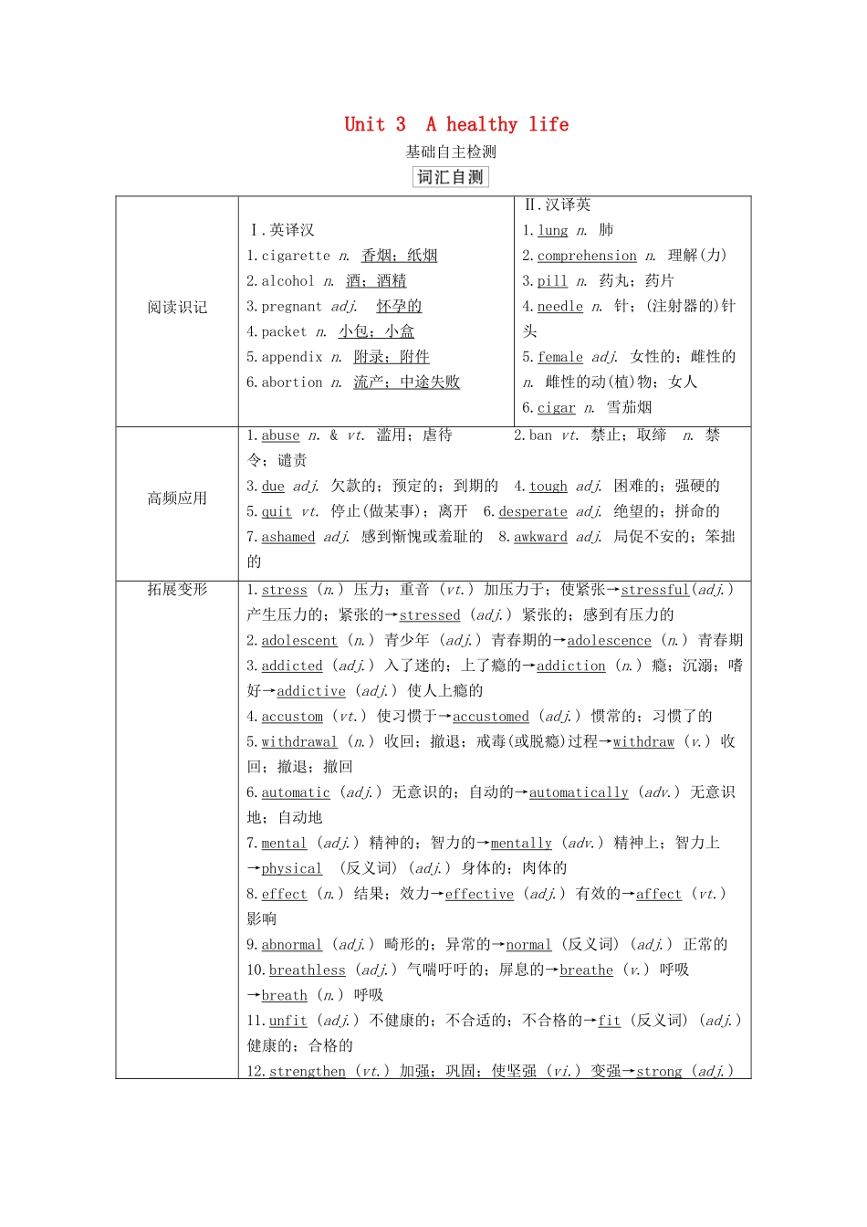 高考英语一轮统考复习 第一部分 教材重点全程攻略 Book 6 Unit 3 A healthy life学案（含解析）新人教版-新人教版高三全册英语学案_第1页