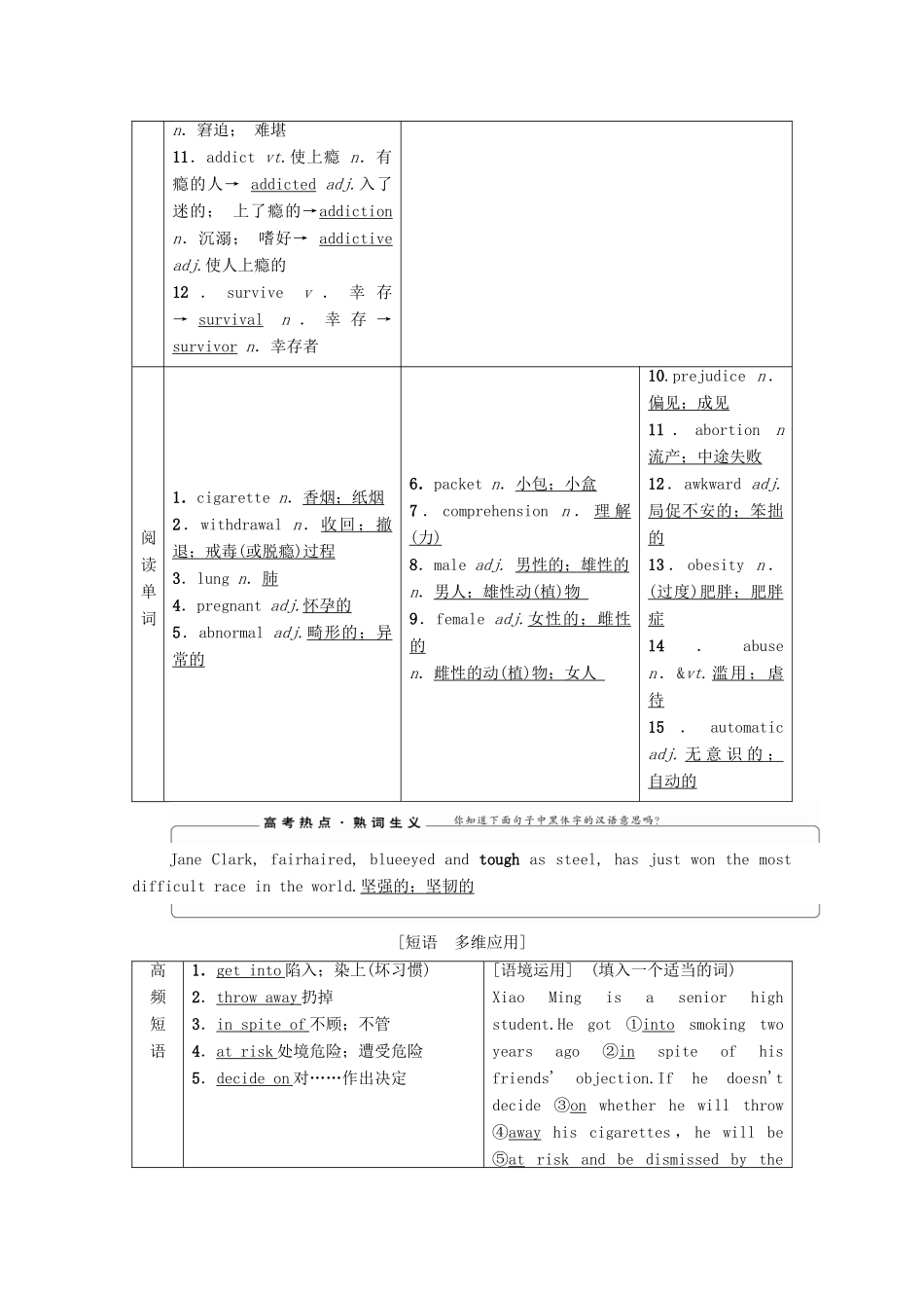 高考英语一轮复习 Unit 3 A healthy life教学案 新人教版选修6-新人教版高三选修6英语教学案_第3页