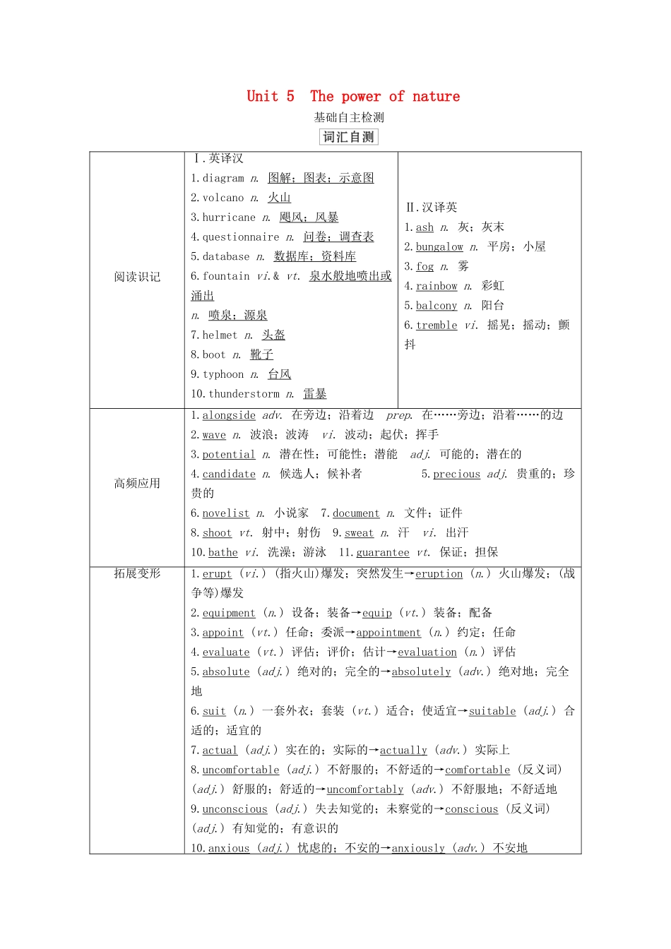 高考英语一轮统考复习 第一部分 教材重点全程攻略 Book 6 Unit 5 The power of nature学案（含解析）新人教版-新人教版高三全册英语学案_第1页