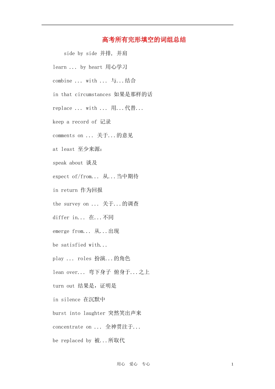 高考英语 所有完形填空的词组总结素材_第1页