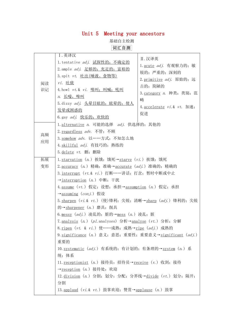 高考英语一轮统考复习 第一部分 教材重点全程攻略 Book 8 Unit 5 Meeting your ancestors学案（含解析）新人教版-新人教版高三全册英语学案_第1页
