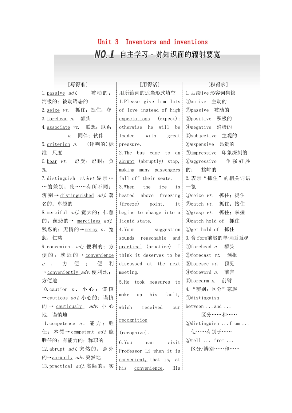 高考英语一轮复习 Unit 3 Inventors and inventions导学案 新人教版选修8-新人教版高三选修8英语学案_第1页