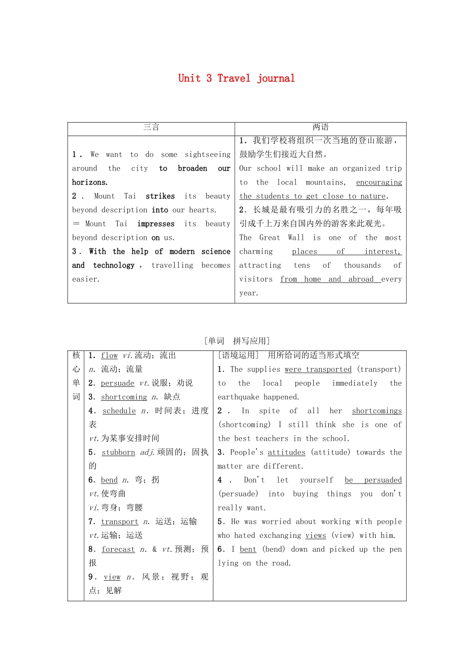 高考英语一轮复习 Unit 3 Travel journal教学案 新人教版必修1-新人教版高三必修1英语教学案_第1页