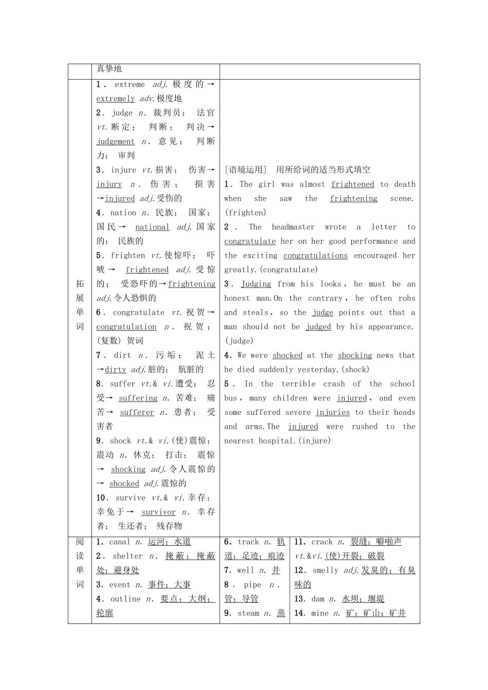 高考英语一轮复习 Unit 4 Earthquakes教学案 新人教版必修1-新人教版高三必修1英语教学案_第2页