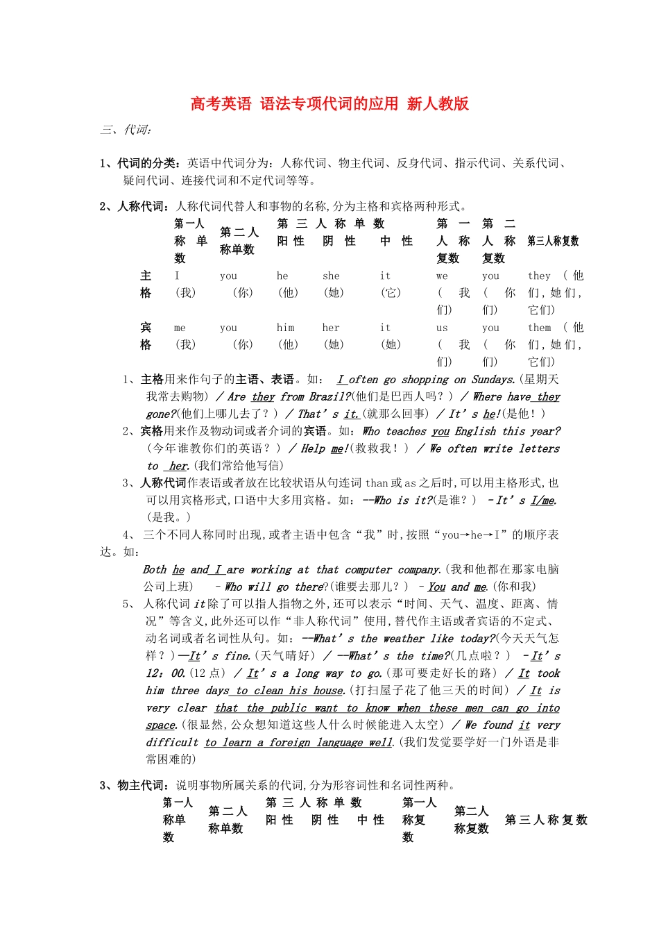高考英语 语法专项代词的应用 新人教版_第1页