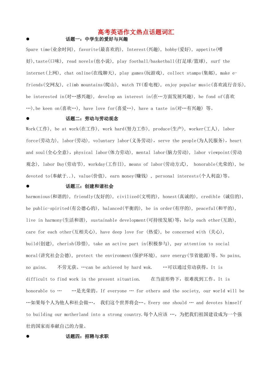 高考英语 作文热点话题词汇及句型素材_第1页