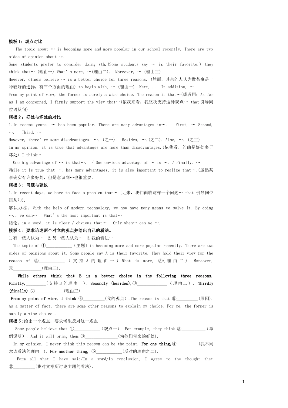 高考英语 作文写作模板_第1页
