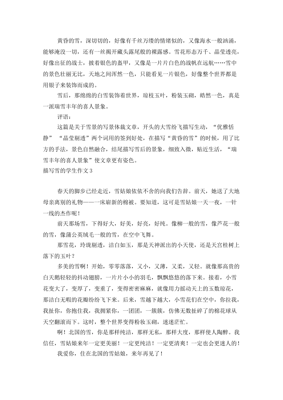 描写雪的学生作文10篇_第2页