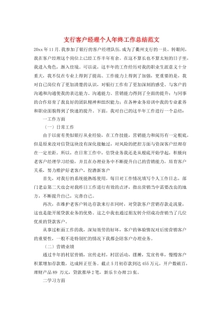 支行客户经理个人年终工作总结范文