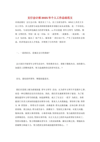 支行会计部2025年个人工作总结范文