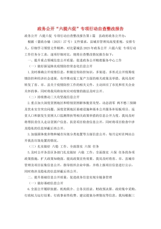 政务公开“六提六促”专项行动自查整改报告