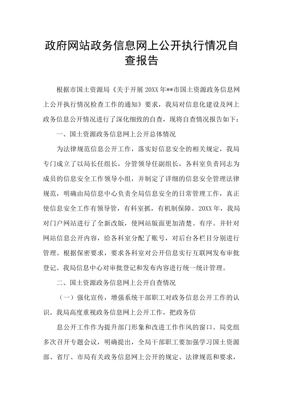 政府网站政务信息网上公开执行情况自查报告-_第1页