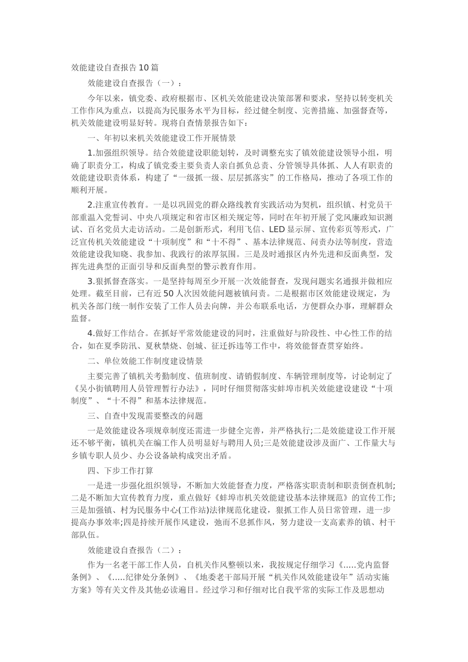 效能建设自查报告10篇-工作报告-工作总结_第1页