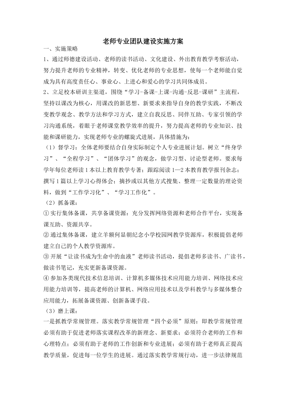 教师专业团队建设实施方案_第1页