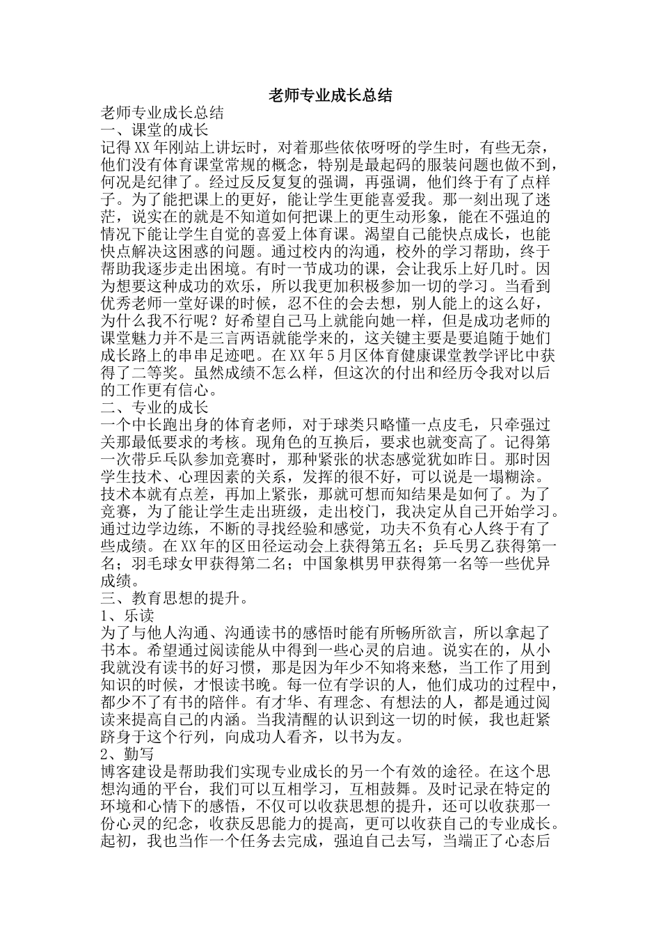 教师专业成长总结-精品范文资料_第1页