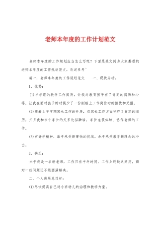 教师本年度的工作计划范文