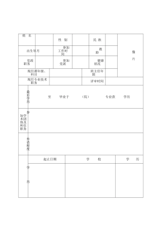 教师职务任职资格评审表