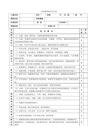 教师课堂教学评价表