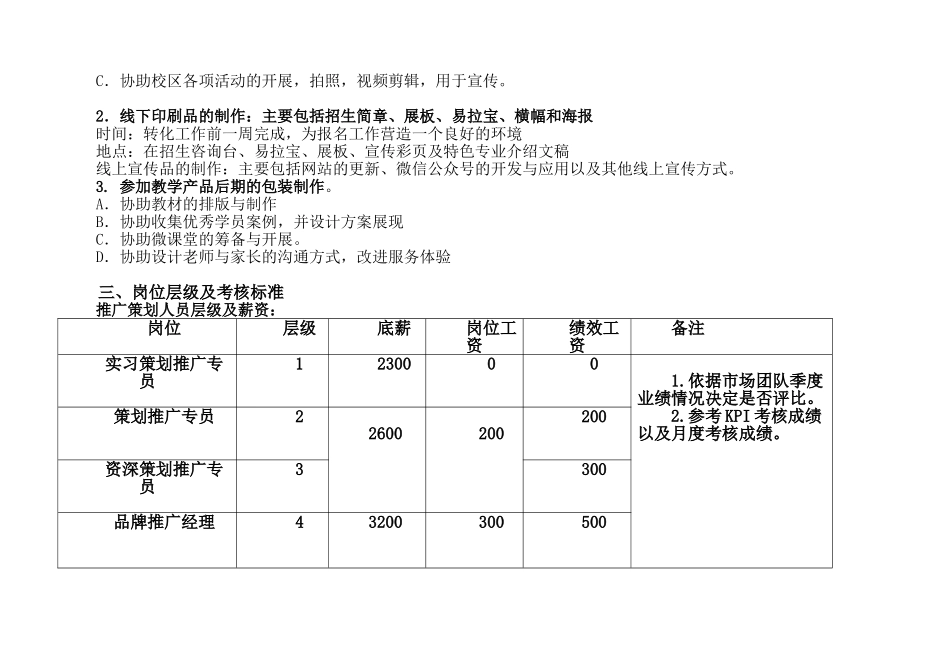 教育培训机构市场部岗位层级及考核制度_第3页