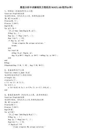 数值分析中求解线性方程组的MATLAB程序