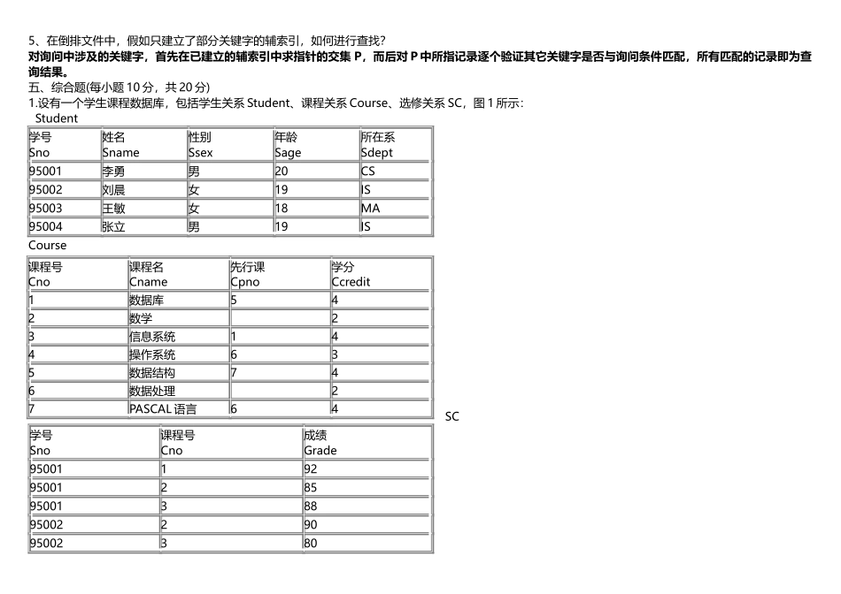 数据库系统概论期末考试试卷_第3页