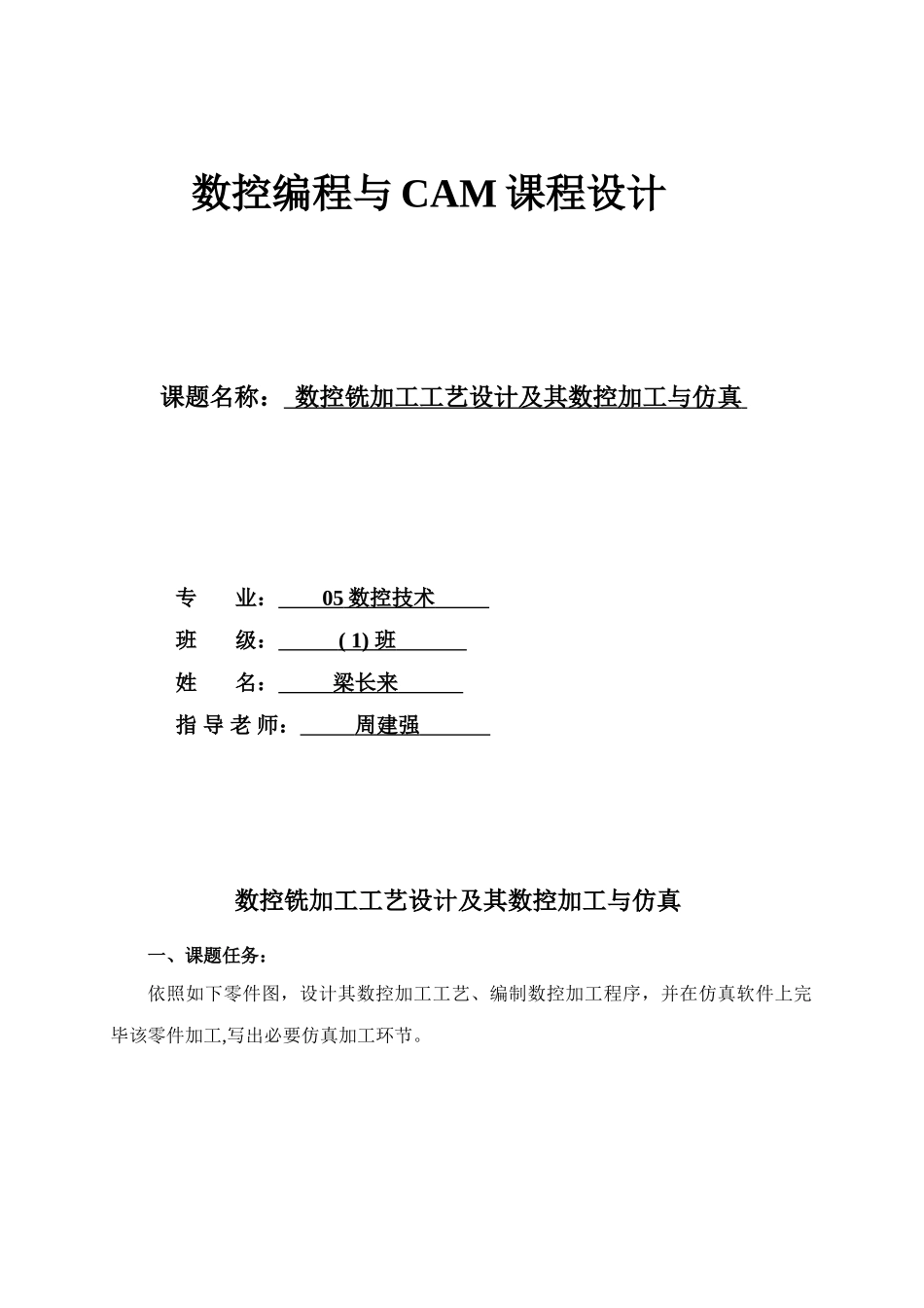 数控编程与CAM课程设计课程设计样本_第1页