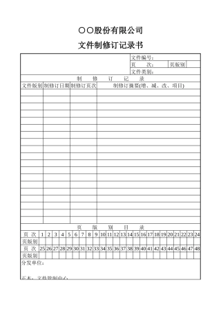 文件制修订记录书