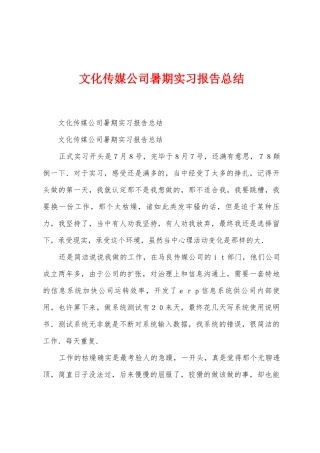 文化传媒公司暑期实习报告总结