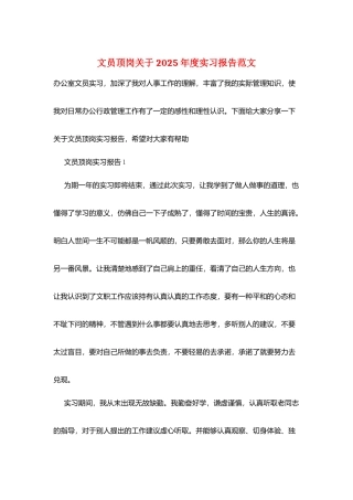 文员顶岗关于2025年度实习报告范文