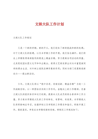 文娱大队工作计划