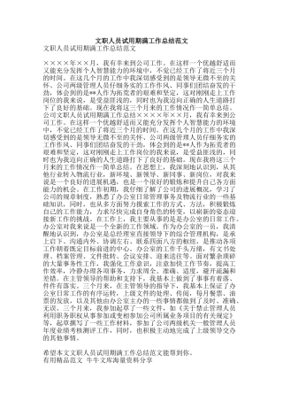 文职人员试用期满工作总结范文-精品范文资料