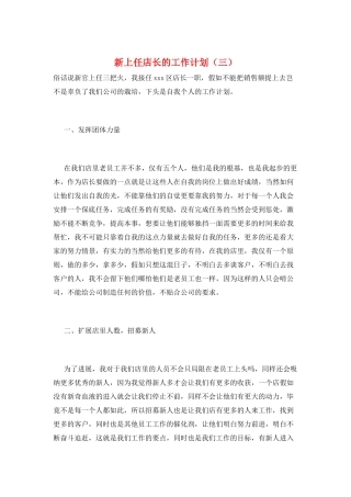 新上任店长的工作计划(三)
