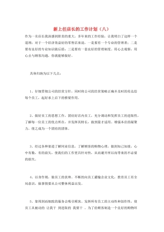 新上任店长的工作计划(八)
