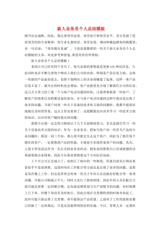 新人业务员个人总结模板