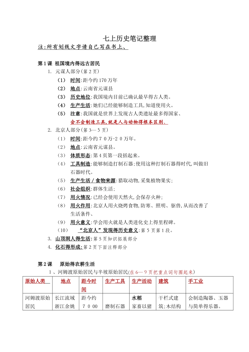 新人教版七年级历史重点笔记_第1页