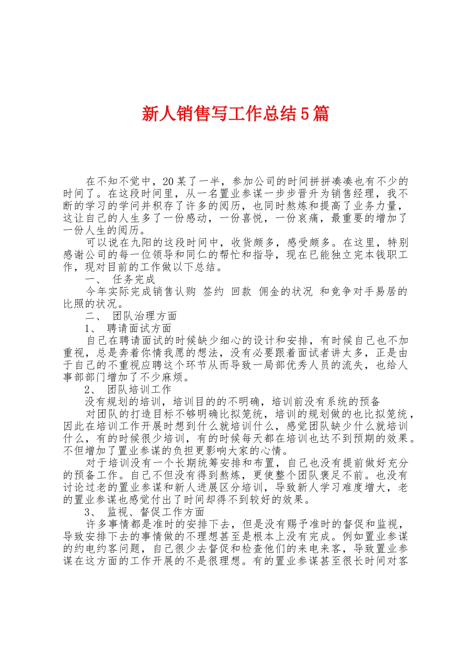 新人销售写工作总结5篇_第1页