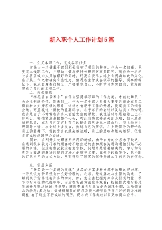 新入职个人工作计划5篇