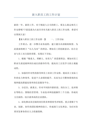新入职员工的工作计划