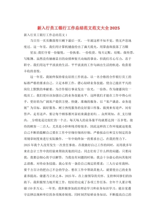 新入行员工银行工作总结范文范文大全2025