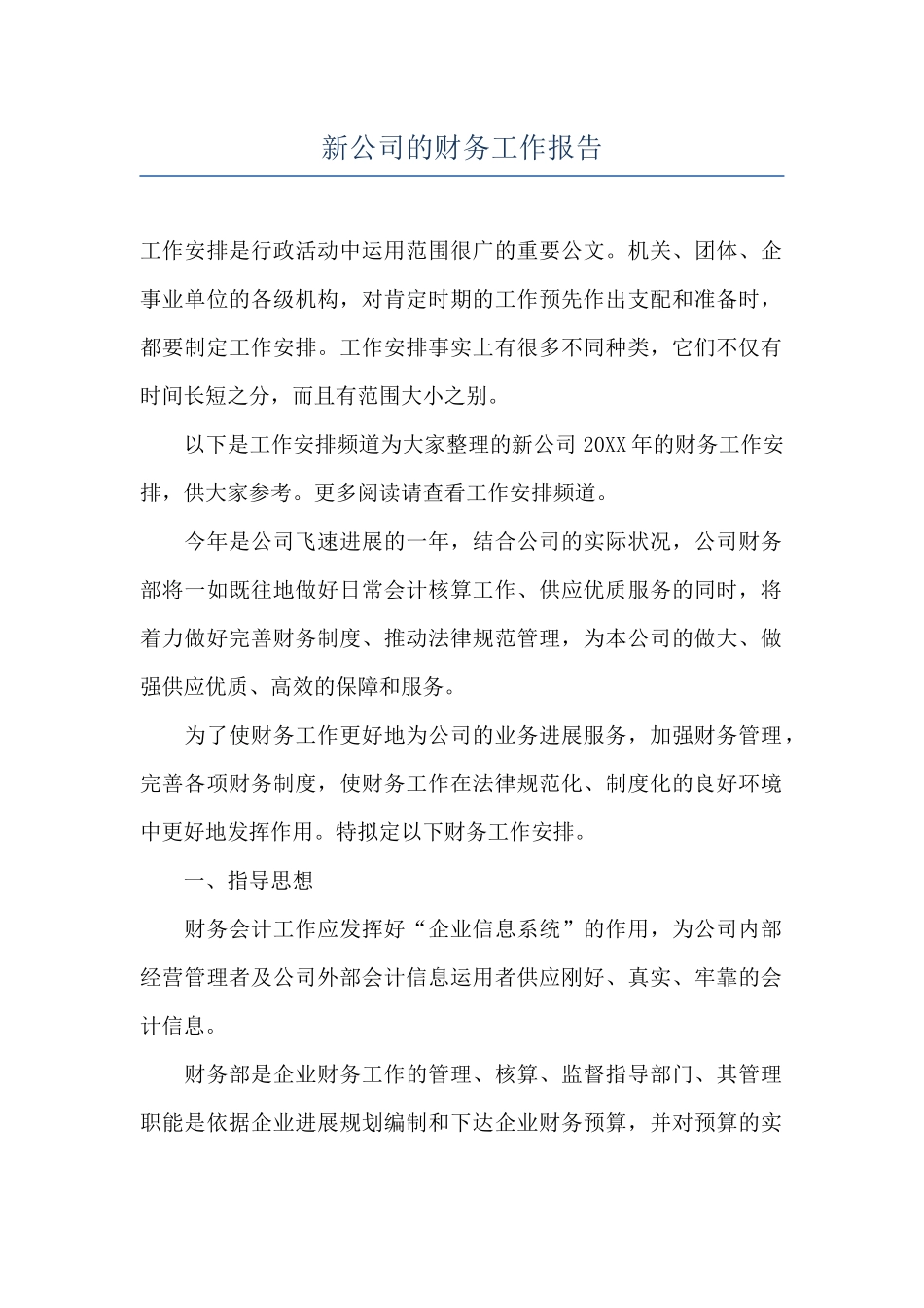 新公司的财务工作报告_第1页