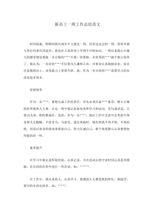 新员工一周工作总结范文