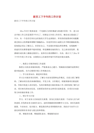 新员工下半年的工作计划